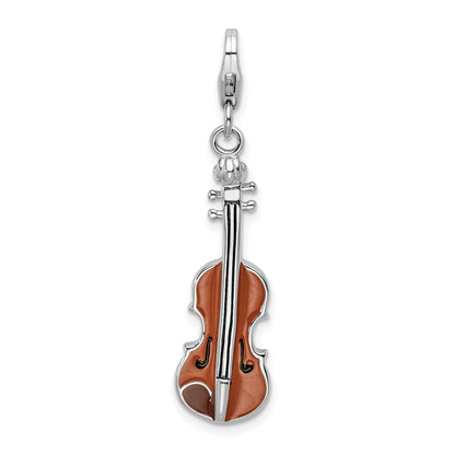 Sterling Silver Amore La Vita Rhodium-Plated Polished 3-D Enameled Viola Charm With Fancy Lobster Clasp