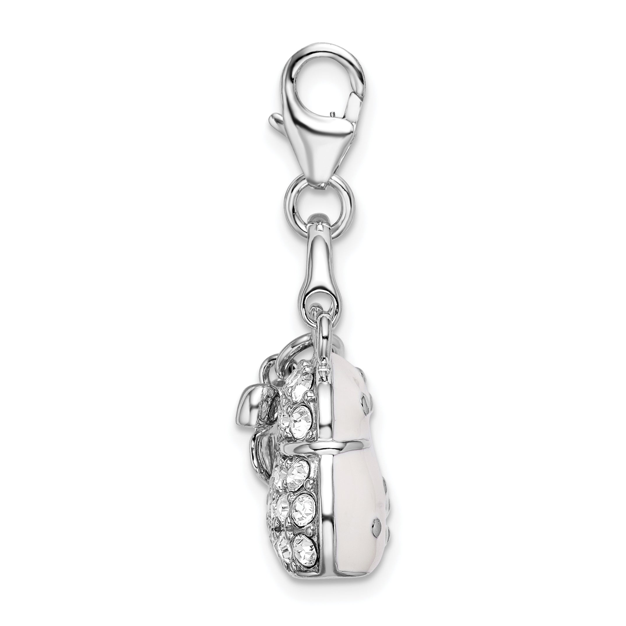 Sterling Silver Amore La Vita Rhodium-Plated Polished Enameled 3-D Purse Charm With Fancy Lobster Clasp