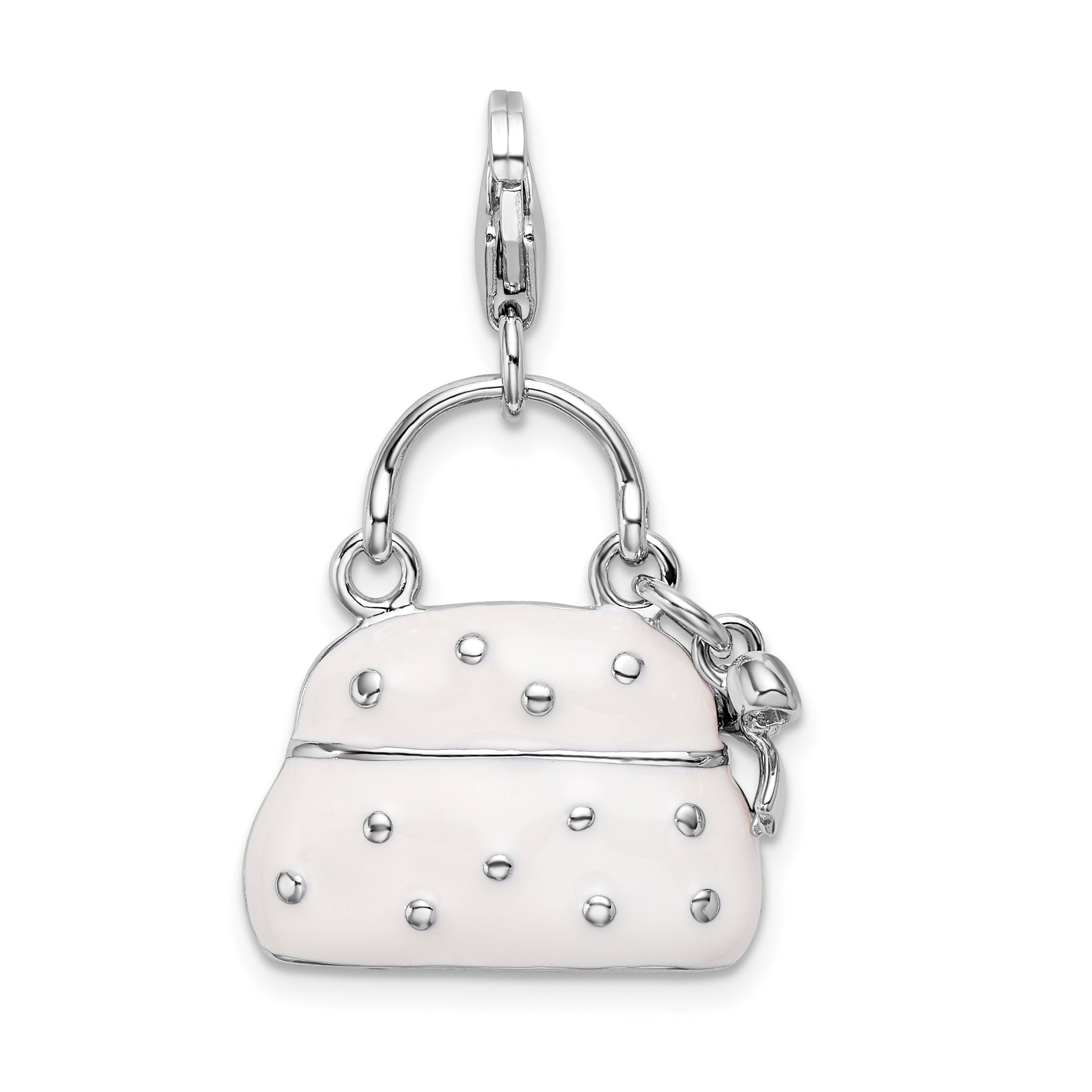 Sterling Silver Amore La Vita Rhodium-Plated Polished Enameled 3-D Purse Charm With Fancy Lobster Clasp
