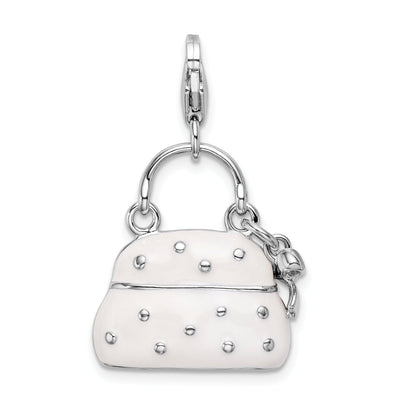 Sterling Silver Amore La Vita Rhodium-Plated Polished Enameled 3-D Purse Charm With Fancy Lobster Clasp