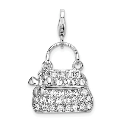 Sterling Silver Amore La Vita Rhodium-Plated Polished Enameled 3-D Purse Charm With Fancy Lobster Clasp