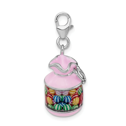 Sterling Silver Amore La Vita Rhodium-Plated Polished 3-D Enameled Candy Jar Charm With Fancy Lobster Clasp
