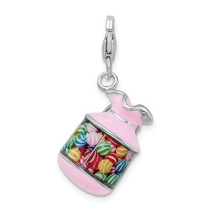 Sterling Silver Amore La Vita Rhodium-Plated Polished 3-D Enameled Candy Jar Charm With Fancy Lobster Clasp