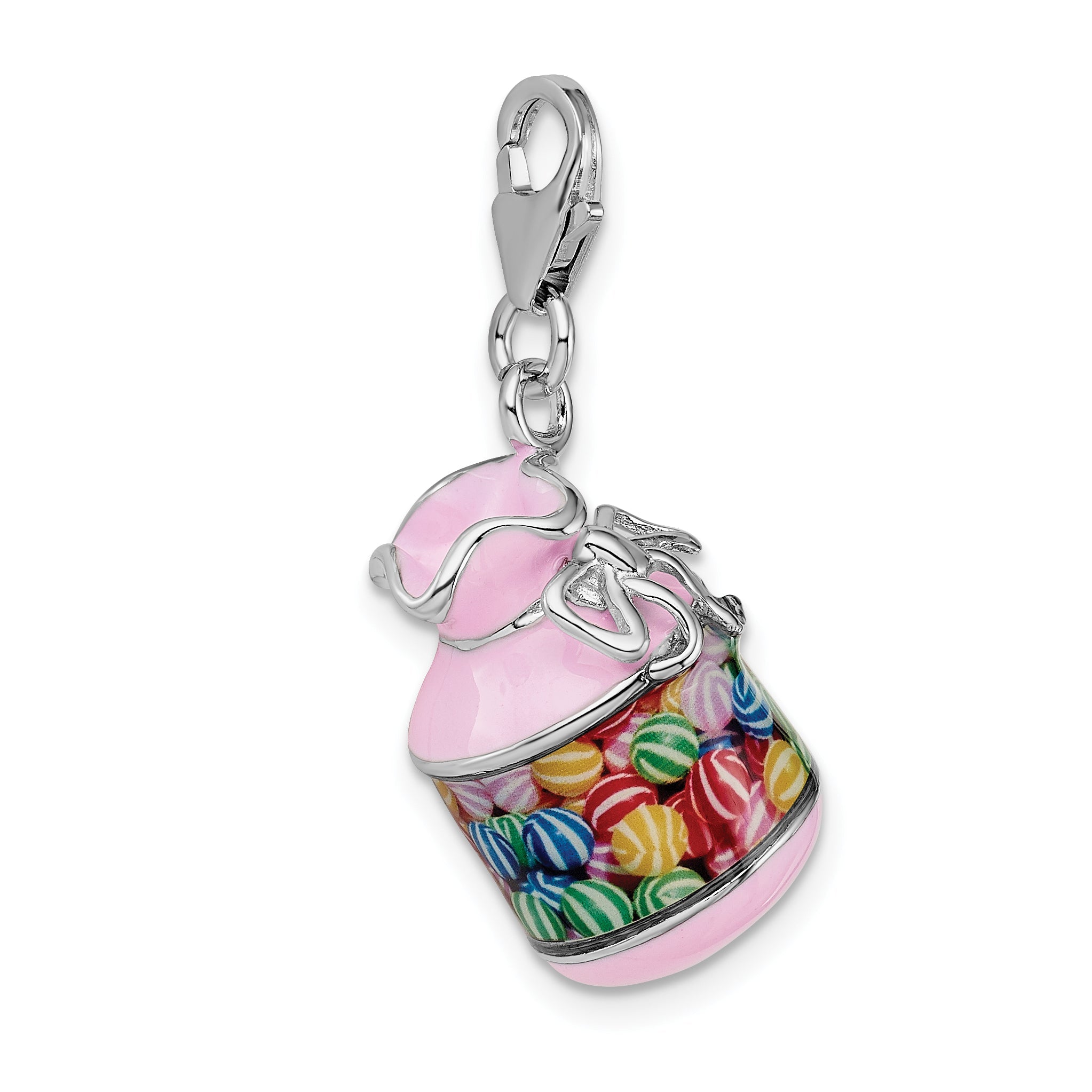 Sterling Silver Amore La Vita Rhodium-Plated Polished 3-D Enameled Candy Jar Charm With Fancy Lobster Clasp