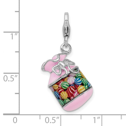 Sterling Silver Amore La Vita Rhodium-Plated Polished 3-D Enameled Candy Jar Charm With Fancy Lobster Clasp