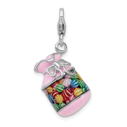 Sterling Silver Amore La Vita Rhodium-Plated Polished 3-D Enameled Candy Jar Charm With Fancy Lobster Clasp