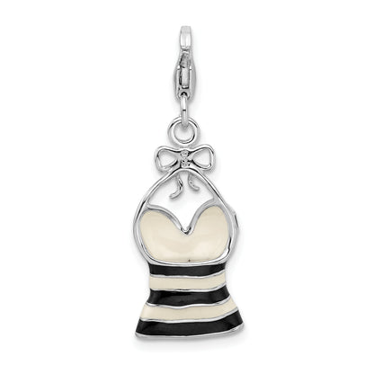 Sterling Silver Amore La Vita Rhodium-Plated Polished 3-D Enameled Tank Top Charm With Fancy Lobster Clasp