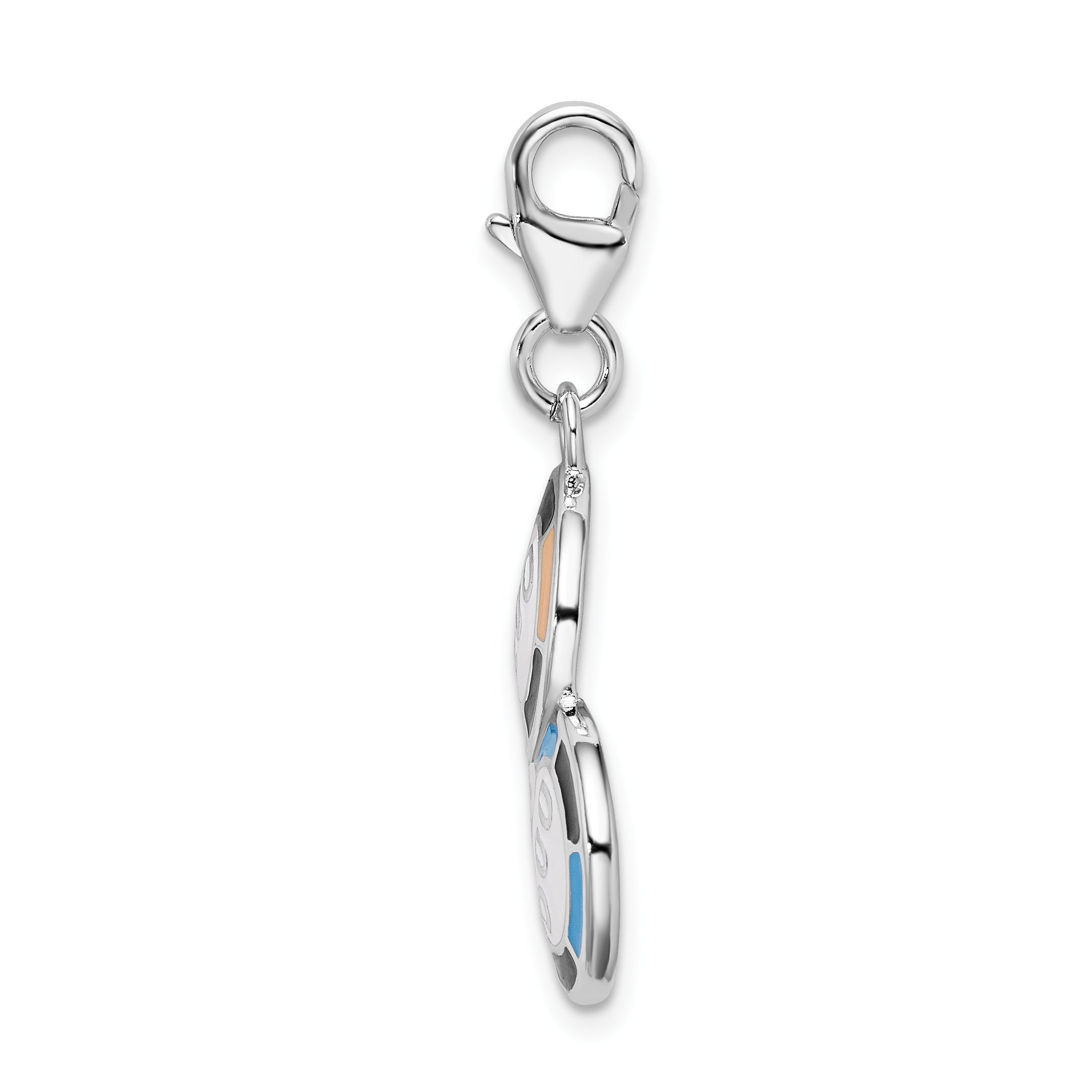 Sterling Silver Amore La Vita Rhodium-Plated Polished Enameled Casino Chips Charm With Fancy Lobster Clasp