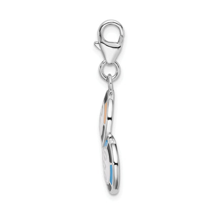 Sterling Silver Amore La Vita Rhodium-Plated Polished Enameled Casino Chips Charm With Fancy Lobster Clasp