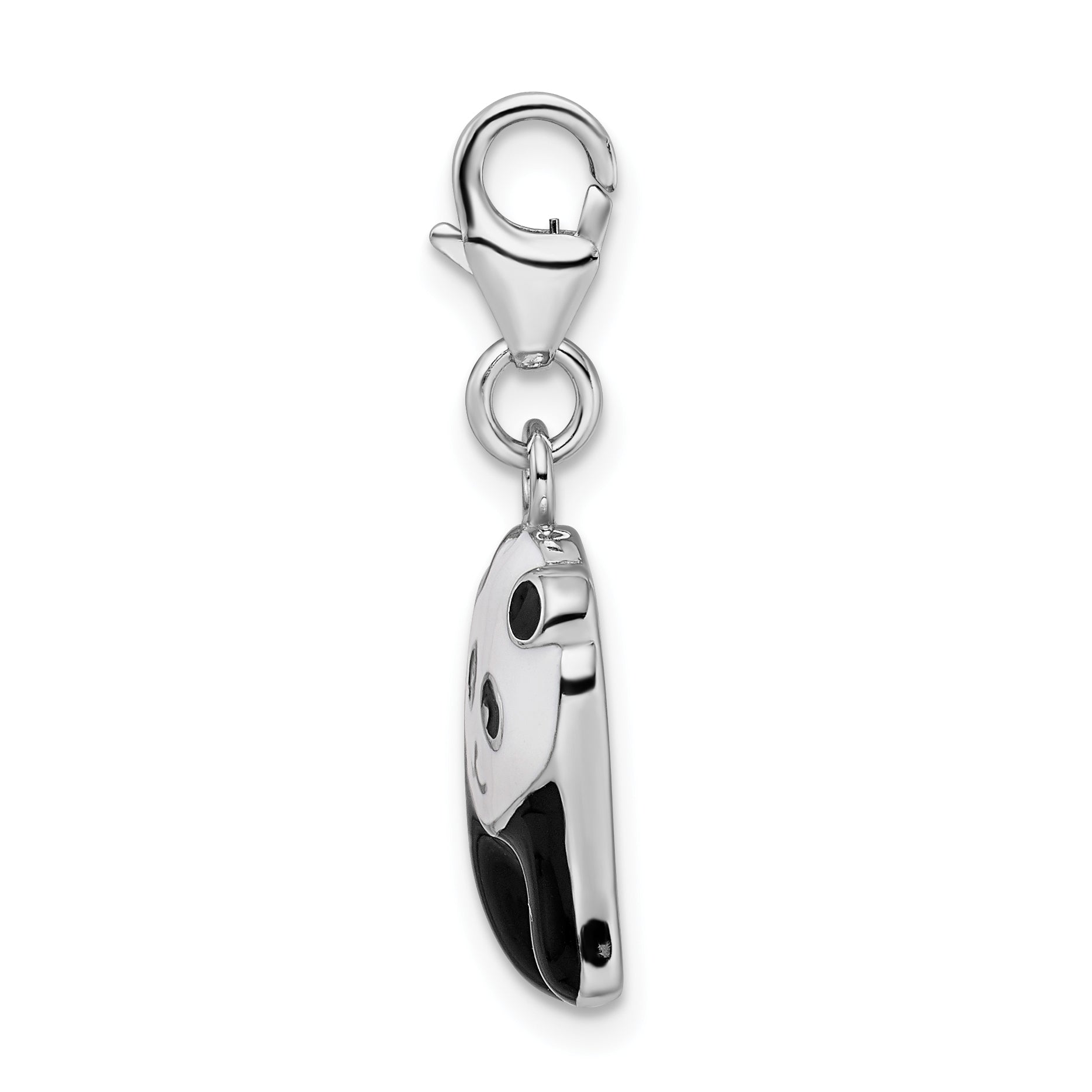 Sterling Silver Amore La Vita Rhodium-Plated Polished Enameled Panda Bear Charm With Fancy Lobster Clasp