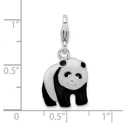 Sterling Silver Amore La Vita Rhodium-Plated Polished Enameled Panda Bear Charm With Fancy Lobster Clasp