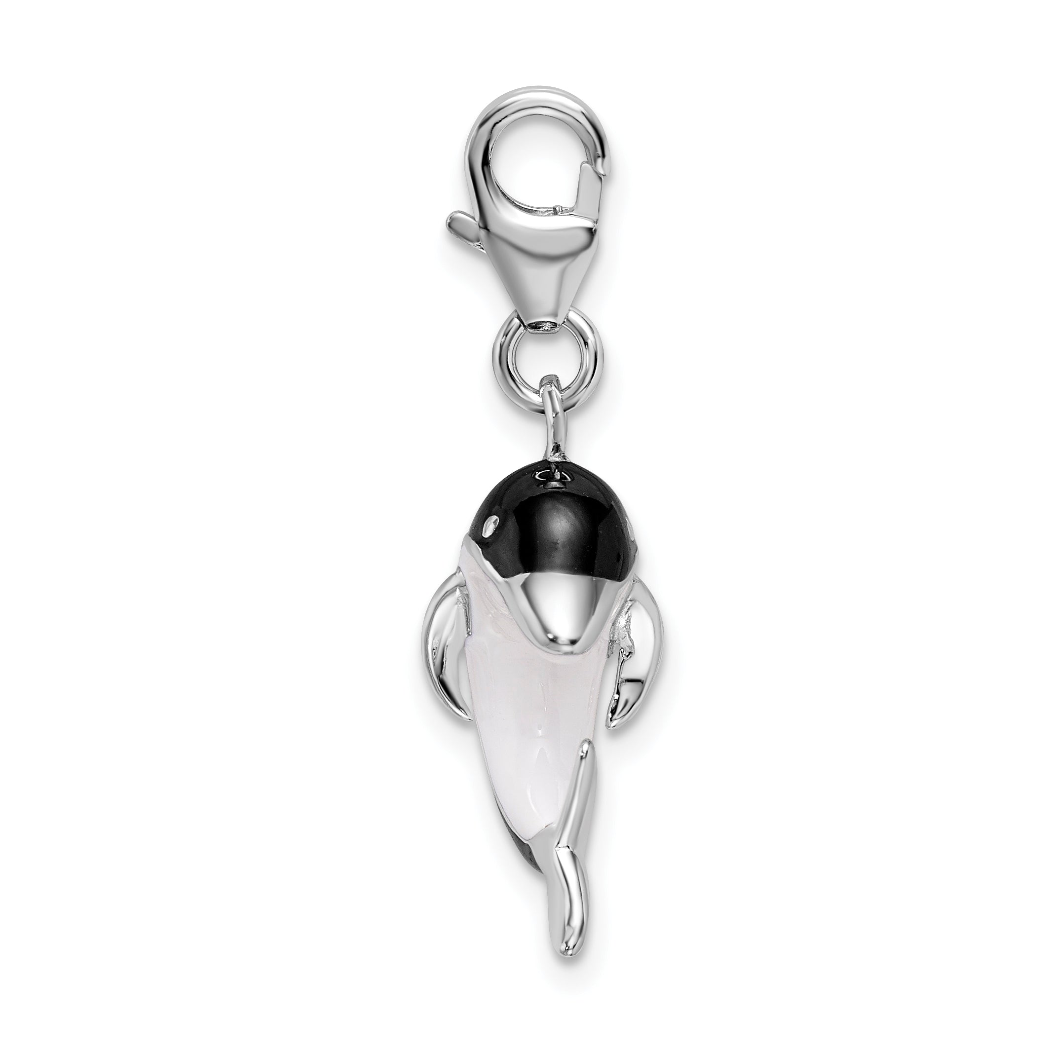 Sterling Silver Amore La Vita Rhodium-Plated Polished 3-D Enameled Dolphin Charm With Fancy Lobster Clasp