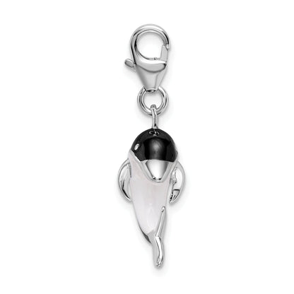 Sterling Silver Amore La Vita Rhodium-Plated Polished 3-D Enameled Dolphin Charm With Fancy Lobster Clasp