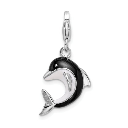 Sterling Silver Amore La Vita Rhodium-Plated Polished 3-D Enameled Dolphin Charm With Fancy Lobster Clasp