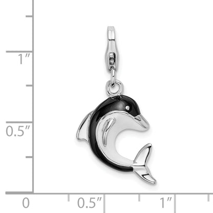 Sterling Silver Amore La Vita Rhodium-Plated Polished 3-D Enameled Dolphin Charm With Fancy Lobster Clasp