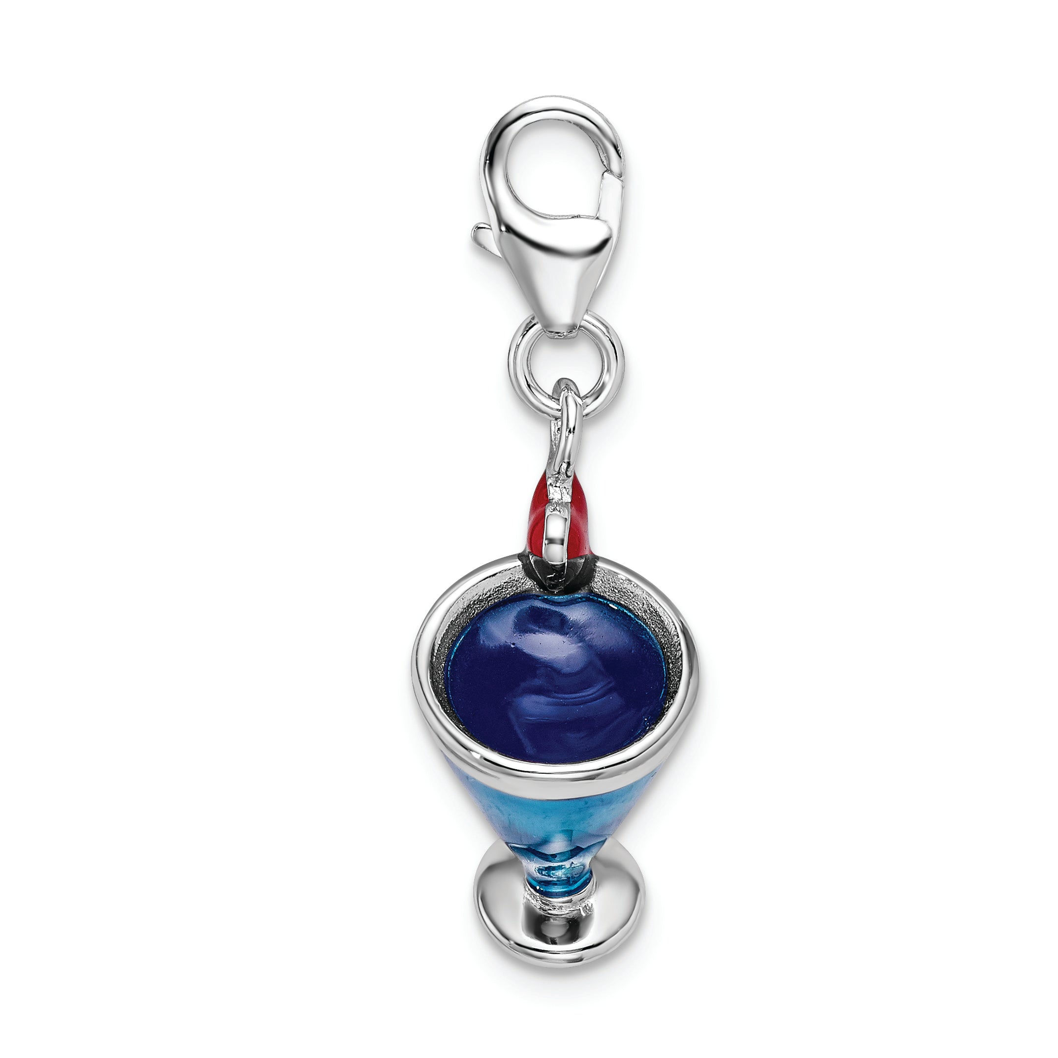 Sterling Silver Rh Enameled 3-D Blue Hawaii W/Lobster Clasp Charm