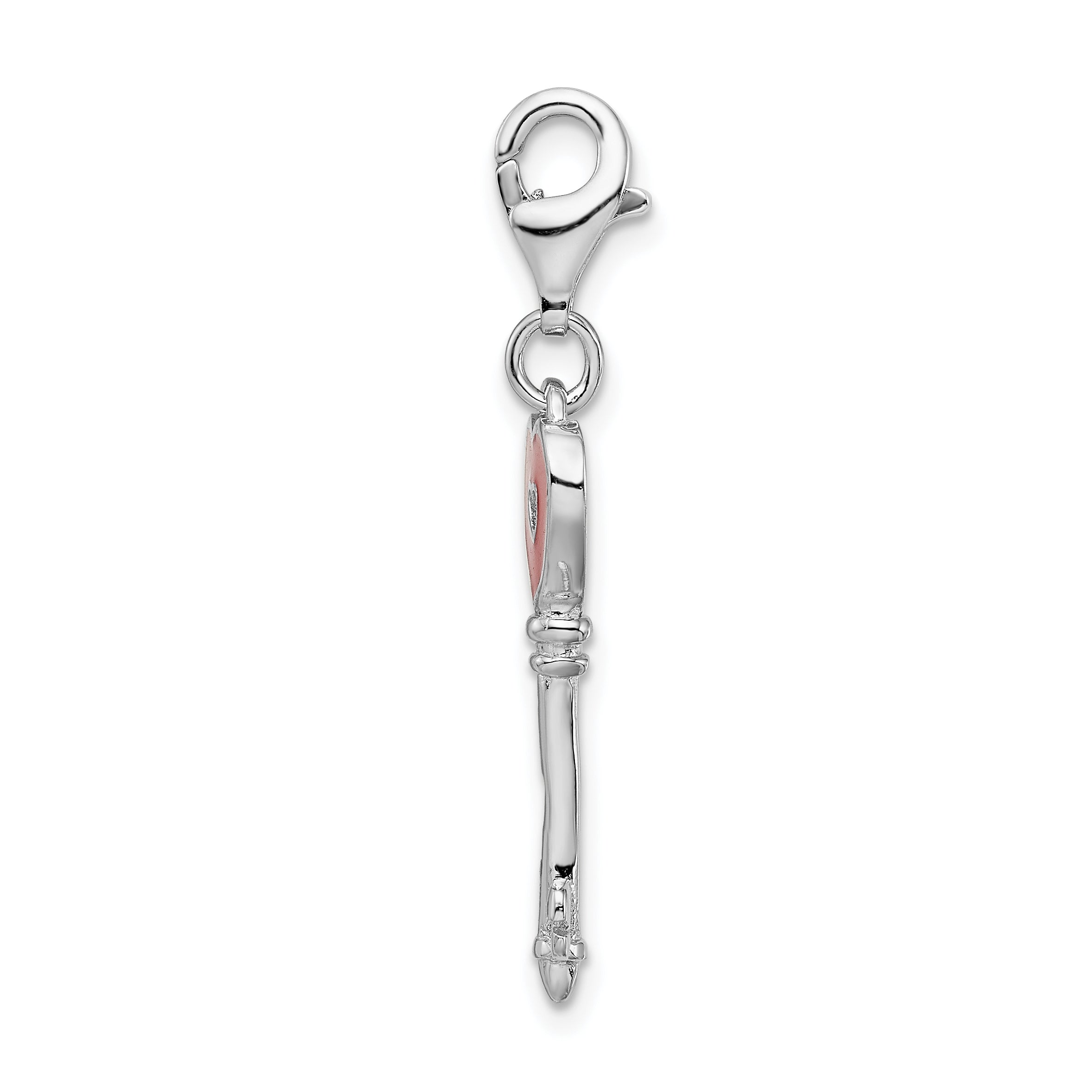 Sterling Silver Amore La Vita Rhodium-Plated Polished 3-D Enameled Heart Key Charm With Fancy Lobster Clasp