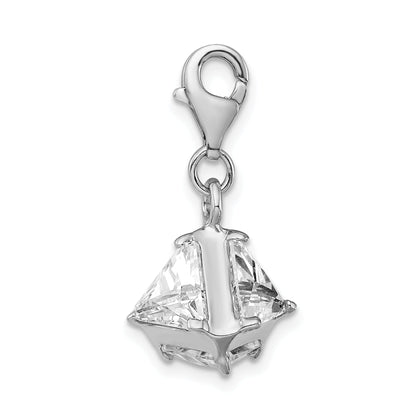 Sterling Silver Amore La Vita Rhodium-Plated Polished 3-D Cz Charm With Fancy Lobster Clasp