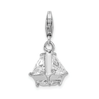 Sterling Silver Amore La Vita Rhodium-Plated Polished 3-D Cz Charm With Fancy Lobster Clasp
