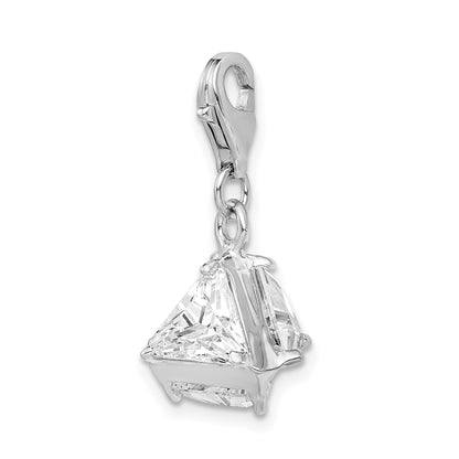 Sterling Silver Amore La Vita Rhodium-Plated Polished 3-D Cz Charm With Fancy Lobster Clasp