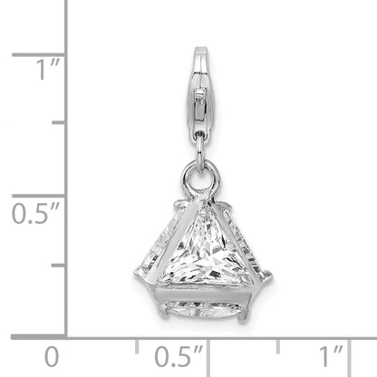 Sterling Silver Amore La Vita Rhodium-Plated Polished 3-D Cz Charm With Fancy Lobster Clasp