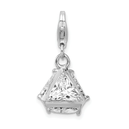 Sterling Silver Amore La Vita Rhodium-Plated Polished 3-D Cz Charm With Fancy Lobster Clasp