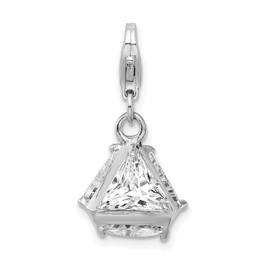 Sterling Silver Amore La Vita Rhodium-Plated Polished 3-D Cz Charm With Fancy Lobster Clasp