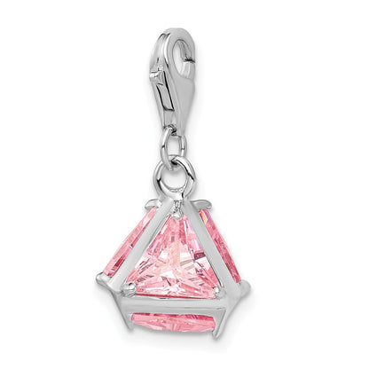 Sterling Silver Amore La Vita Rhodium-Plated Polished 3-D Pink Cz Charm With Fancy Lobster Clasp