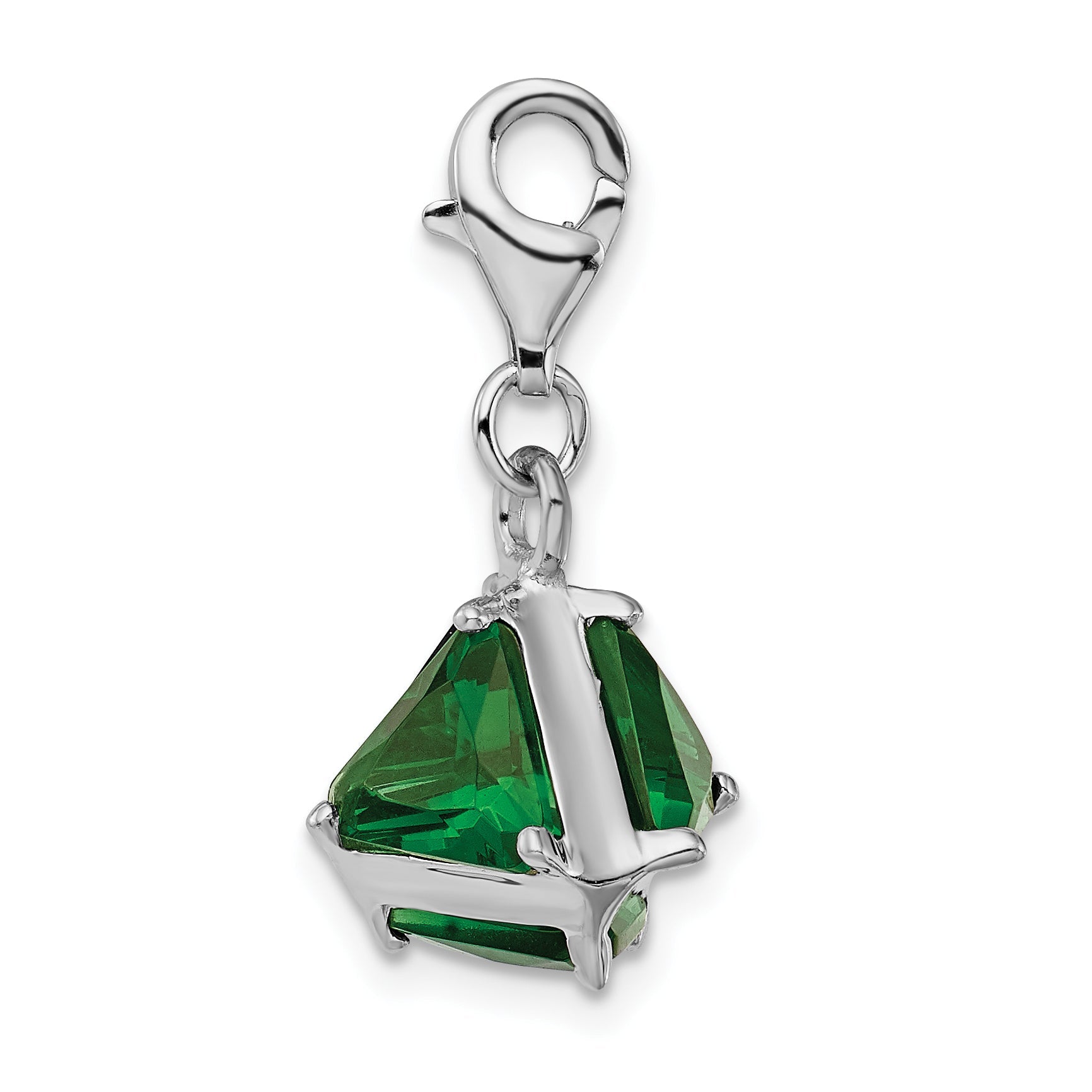 Sterling Silver Amore La Vita Rhodium-Plated Polished 3-D Green Glass Charm With Fancy Lobster Clasp