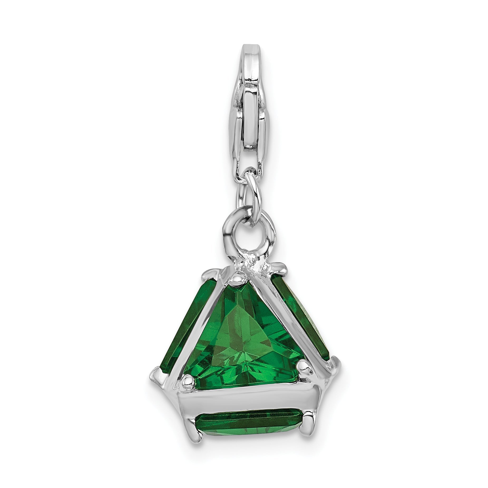 Sterling Silver Amore La Vita Rhodium-Plated Polished 3-D Green Glass Charm With Fancy Lobster Clasp