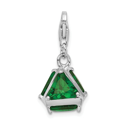 Sterling Silver Amore La Vita Rhodium-Plated Polished 3-D Green Glass Charm With Fancy Lobster Clasp