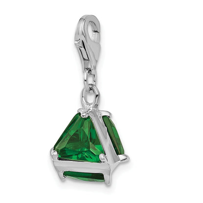Sterling Silver Amore La Vita Rhodium-Plated Polished 3-D Green Glass Charm With Fancy Lobster Clasp