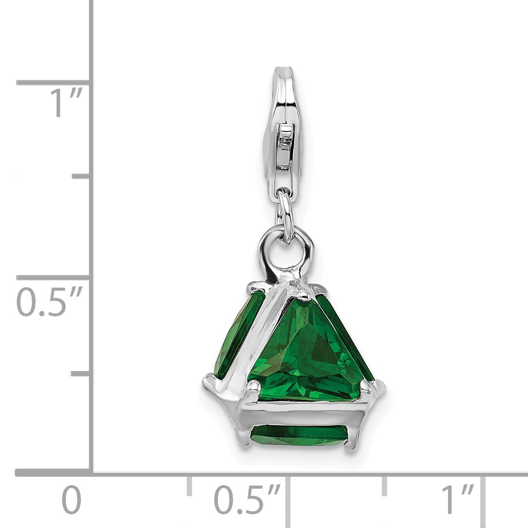 Sterling Silver Amore La Vita Rhodium-Plated Polished 3-D Green Glass Charm With Fancy Lobster Clasp