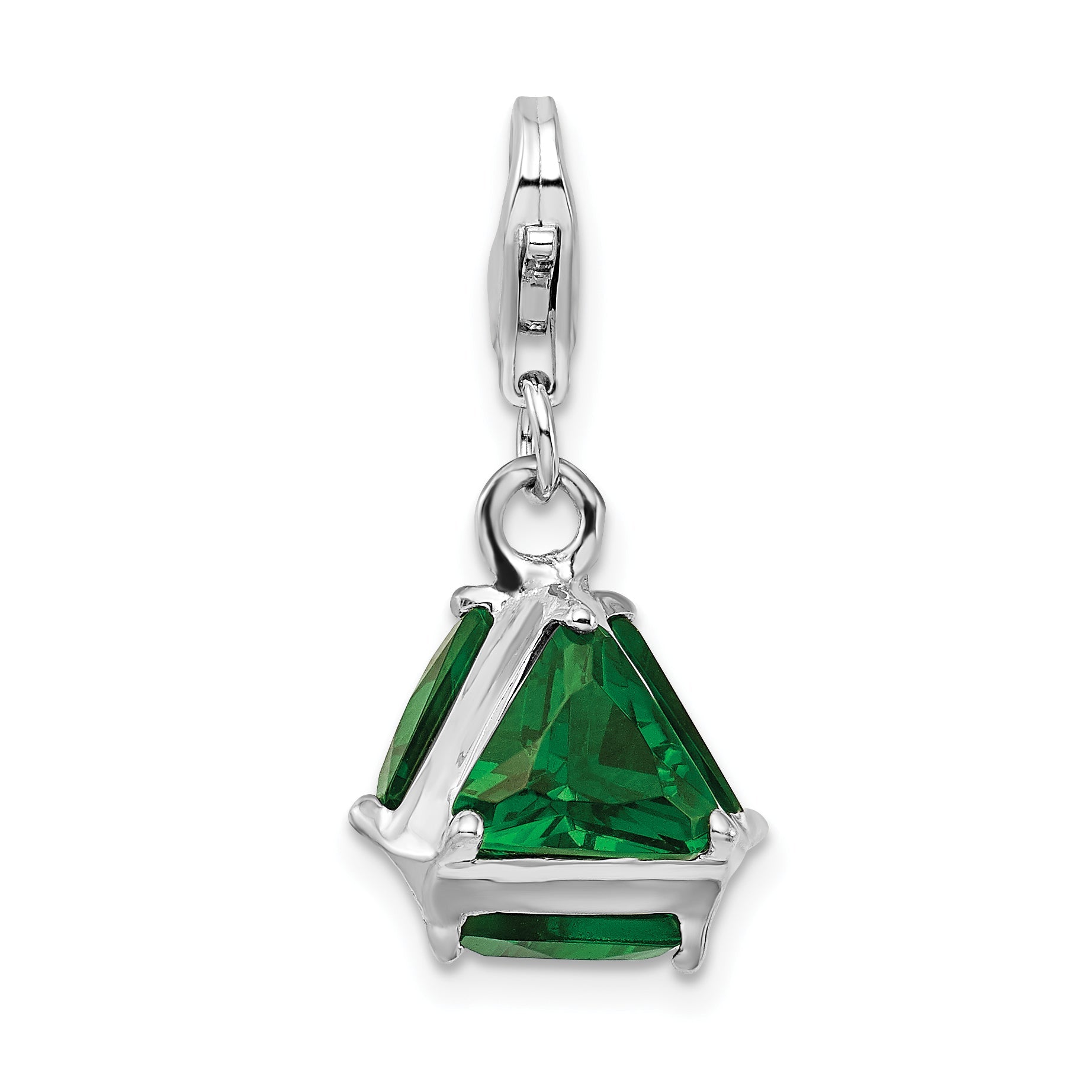 Sterling Silver Amore La Vita Rhodium-Plated Polished 3-D Green Glass Charm With Fancy Lobster Clasp