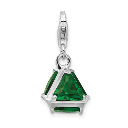 Sterling Silver Amore La Vita Rhodium-Plated Polished 3-D Green Glass Charm With Fancy Lobster Clasp