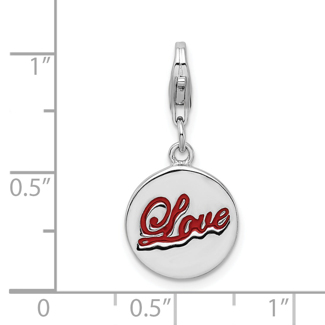 Sterling Silver Amore La Vita Rhodium-Plated Polished Enameled Love Charm With Fancy Lobster Clasp