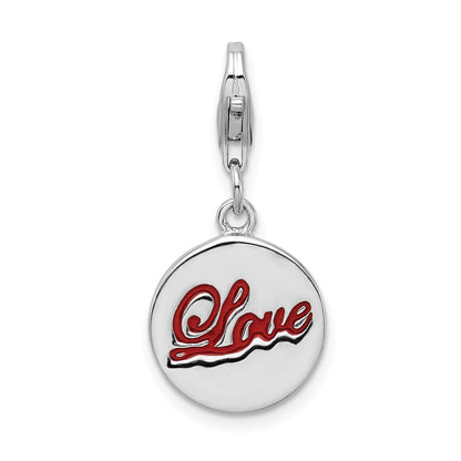Sterling Silver Amore La Vita Rhodium-Plated Polished Enameled Love Charm With Fancy Lobster Clasp