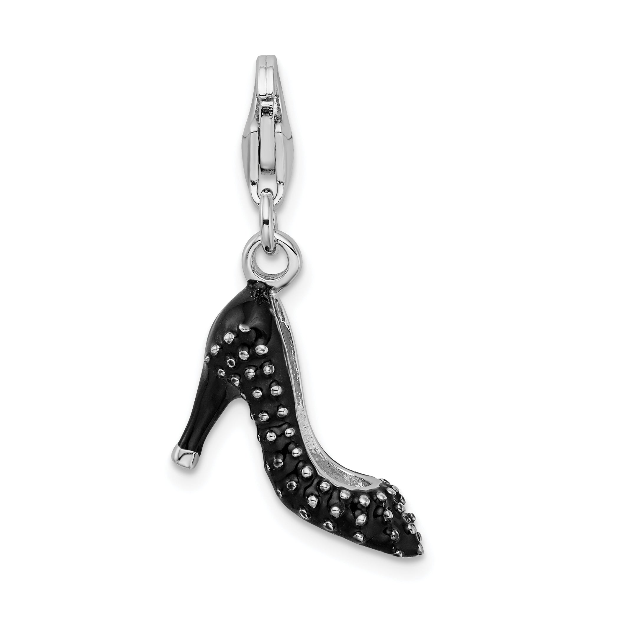 Sterling Silver Amore La Vita Rhodium-Plated Polished 3-D Enameled High Heel Charm With Fancy Lobster Clasp