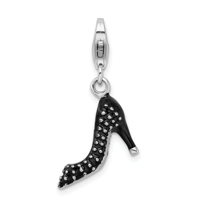 Sterling Silver Amore La Vita Rhodium-Plated Polished 3-D Enameled High Heel Charm With Fancy Lobster Clasp