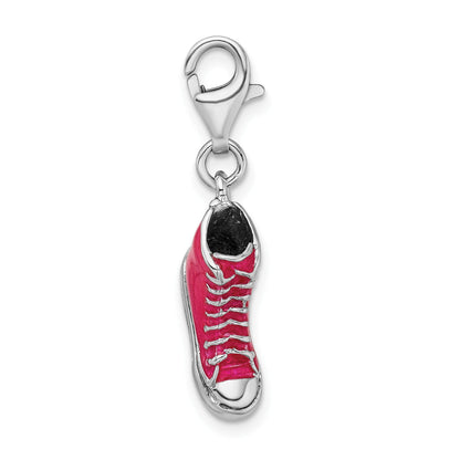 Sterling Silver Amore La Vita Rhodium-Plated 3-D Enameled High Top Shoe Charm With Fancy Lobster Clasp