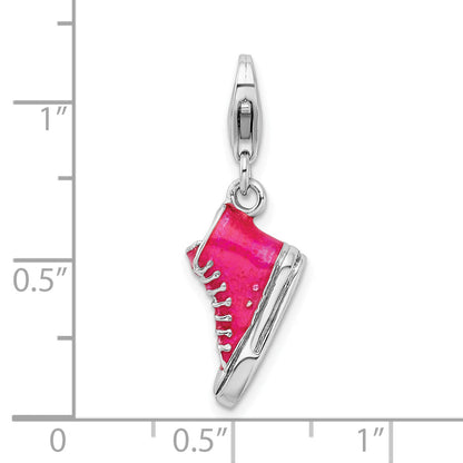 Sterling Silver Amore La Vita Rhodium-Plated 3-D Enameled High Top Shoe Charm With Fancy Lobster Clasp