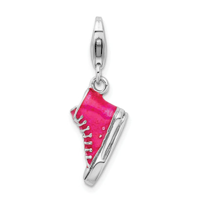 Sterling Silver Amore La Vita Rhodium-Plated 3-D Enameled High Top Shoe Charm With Fancy Lobster Clasp