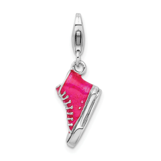 Sterling Silver Amore La Vita Rhodium-Plated 3-D Enameled High Top Shoe Charm With Fancy Lobster Clasp