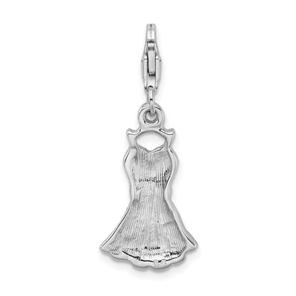 Sterling Silver Rhodium-Plated Cz Enameled Dress W/Lobster Clasp Charm