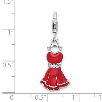 Sterling Silver Rhodium-Plated Cz Enameled Dress W/Lobster Clasp Charm