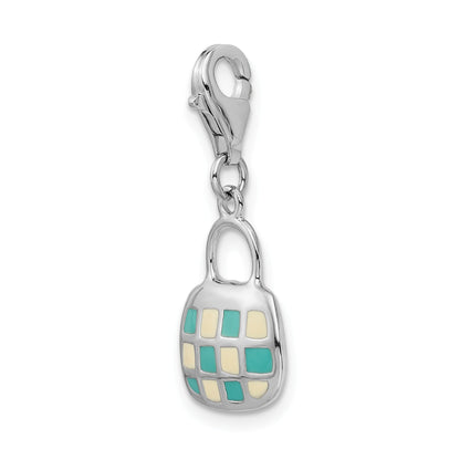 Sterling Silver Amore La Vita Rhodium-Plated Polished 3-D Enameled Purse Charm With Fancy Lobster Clasp