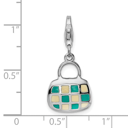 Sterling Silver Amore La Vita Rhodium-Plated Polished 3-D Enameled Purse Charm With Fancy Lobster Clasp