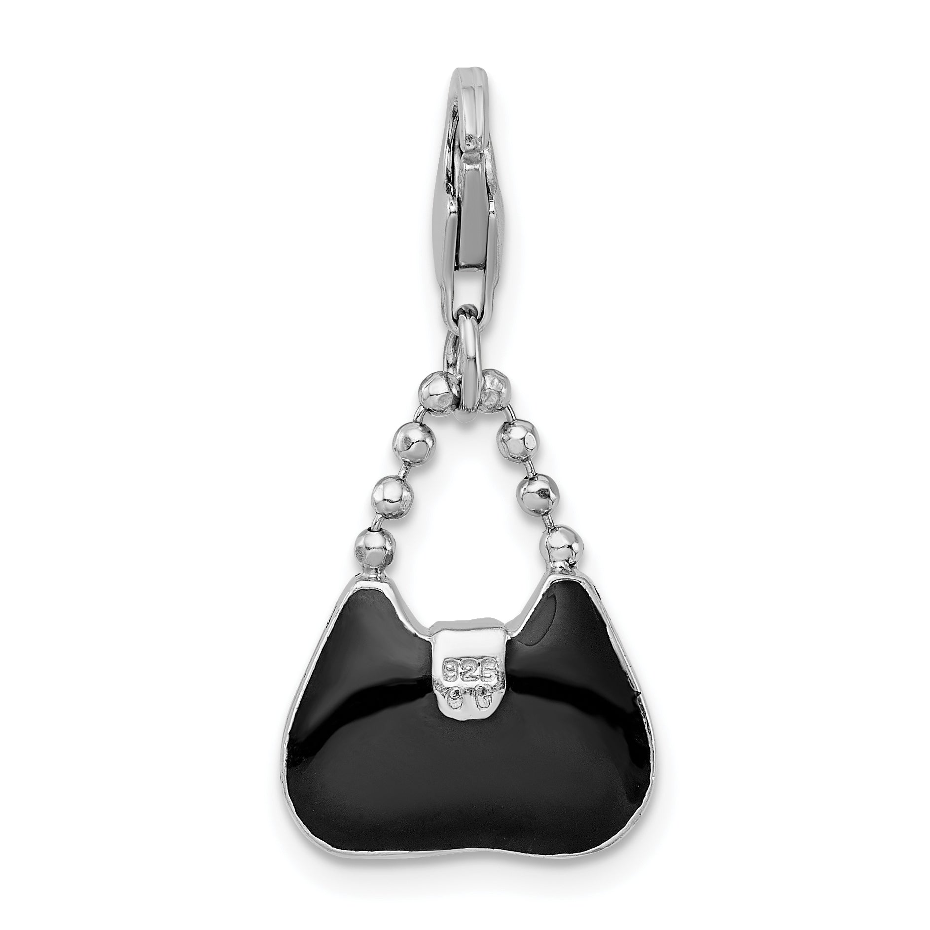 Sterling Silver Amore La Vita Rhodium-Plated Polished 3-D Enameled Purse Charm With Fancy Lobster Clasp