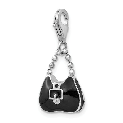 Sterling Silver Amore La Vita Rhodium-Plated Polished 3-D Enameled Purse Charm With Fancy Lobster Clasp