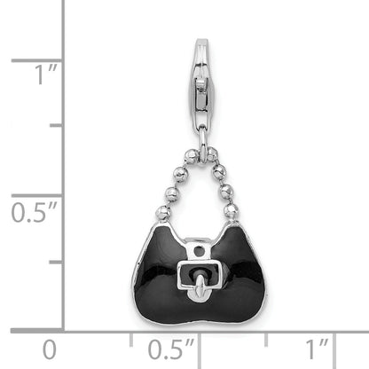 Sterling Silver Amore La Vita Rhodium-Plated Polished 3-D Enameled Purse Charm With Fancy Lobster Clasp